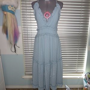 Medium baby blue Entro boho backless, lined maxi dress